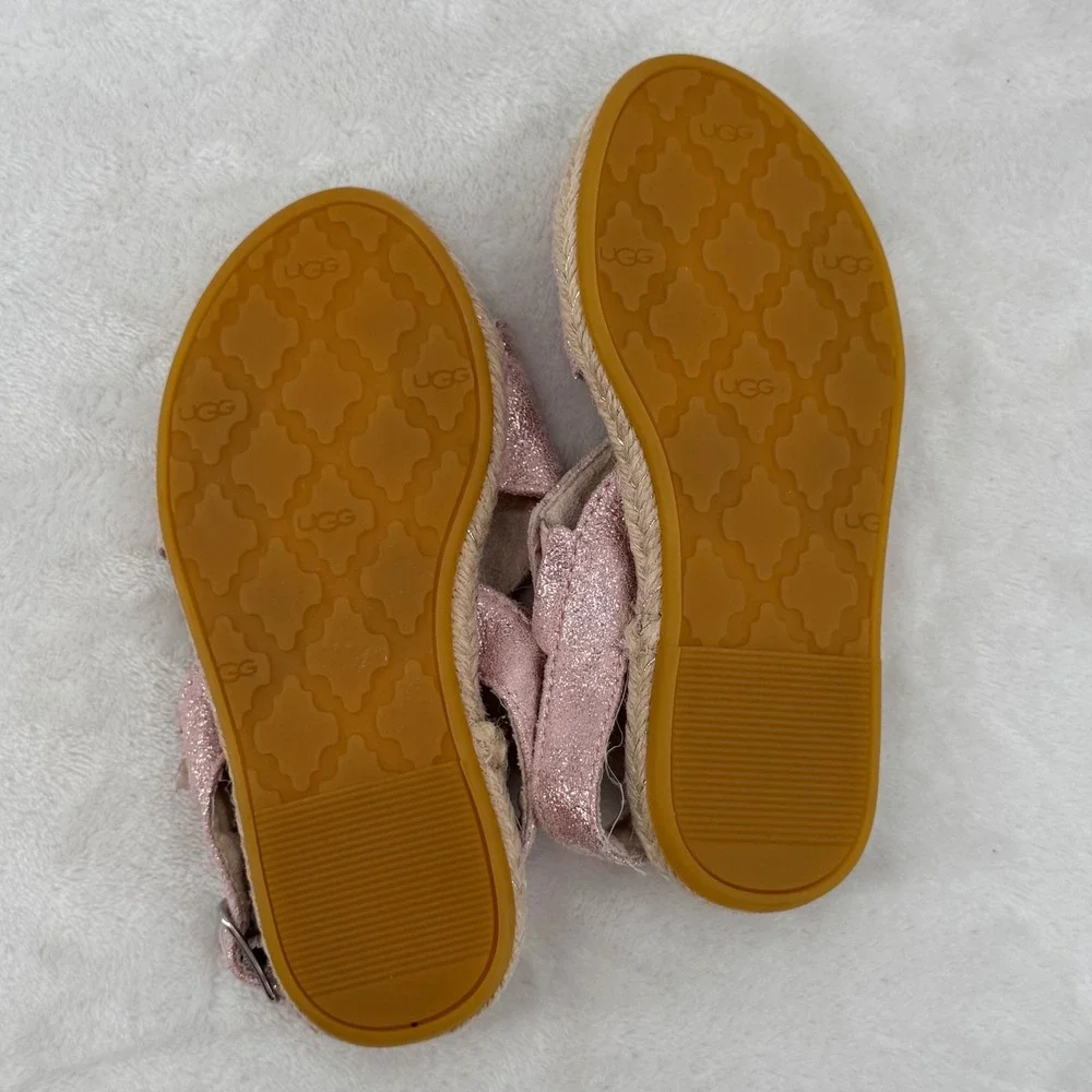 UGG Kids Allairey Pink & Silver Glitter Star Espadrille Sandals Toddler Size 10
